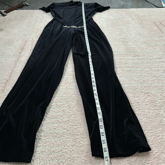 Vintage 80s/90's Victoria Stephens Black Velour Velvet Jumpsuit Silver Belt SZ 6 - Picture 12 of 13
